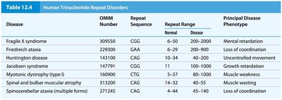 Table of trinucleotide repeat disorders