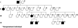 Pedigree showing incomplete penetrance for polydactyly
