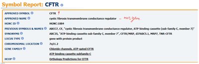 CFTR gene symbol report example