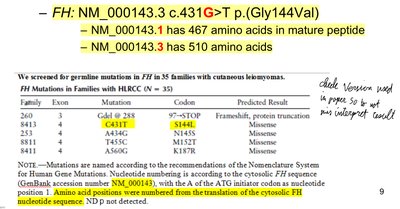 FH gene variant nomenclature example
