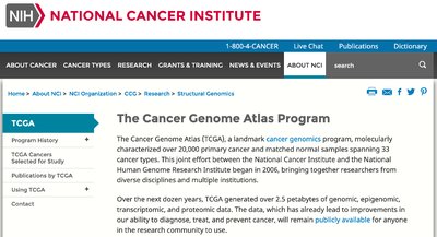 Screenshot of COSMIC database webpage