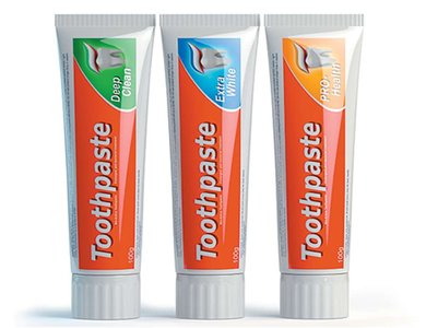 Tubes of toothpaste, a mixture of chemicals