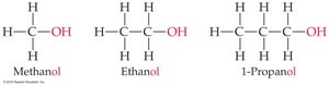 Structures of methanol, ethanol, and 1-propanol