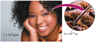 Scientific notation for hair width and count