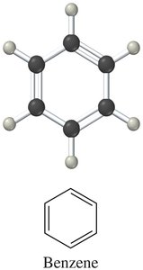 Benzene ball-and-stick and skeletal structure