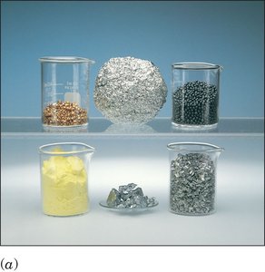 Beakers with metals representing mole concept