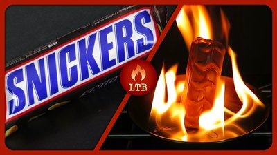 Snickers bar being burned to measure energy