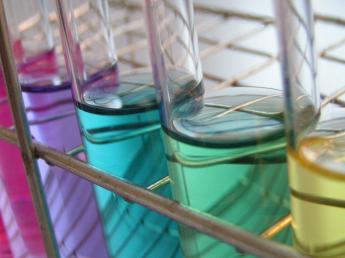 Test tubes with colored solutions