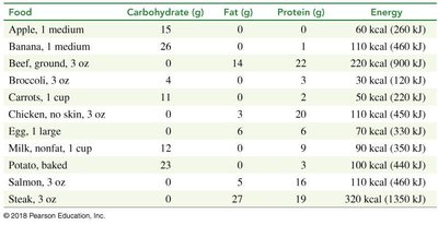 Table of energy content for common foods