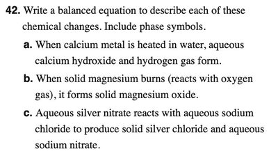 Write a balanced equation to describe each of these chemical changes. Include phase symbols.