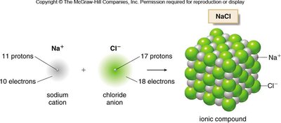 Formation of NaCl from sodium and chloride ions