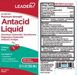 Antacid Liquid label showing aluminum hydroxide as an ingredient