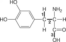 Structure of dopamine with numbered bonds