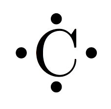 Lewis structure of carbon showing four valence electrons