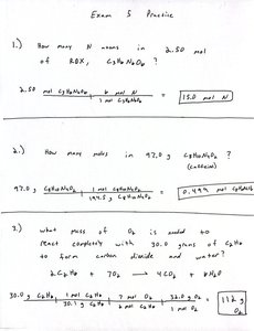 Handwritten stoichiometry calculations for nitrogen atoms in RDX