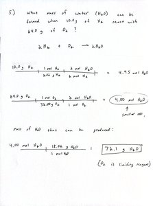 Handwritten limiting reactant and water mass calculation