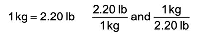 Conversion factors for kilograms and pounds