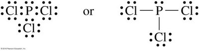 Lewis structure for PCl3 with all valence electrons shown
