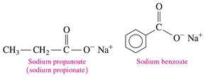 Sodium propionate and sodium benzoate structures