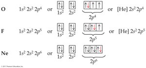 Orbital diagrams for O, F, Ne