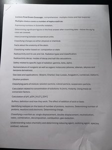 Lecture Final Exam Coverage topics list