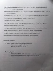 Lab Final Exam Coverage and practicum structure