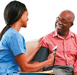 A nurse measuring a patient's blood pressure
