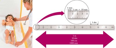 Metric ruler showing equalities between units of length