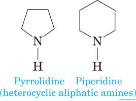 Structures of pyrrolidine and piperidine (heterocyclic aliphatic amines)