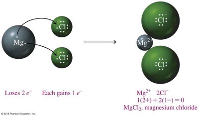 Formation of magnesium chloride from magnesium and chlorine atoms