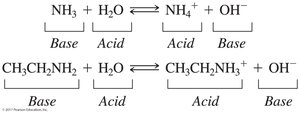 Balanced equations for ammonia and ethylamine reactions