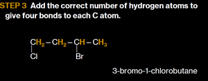 Stepwise drawing of substituted alkane