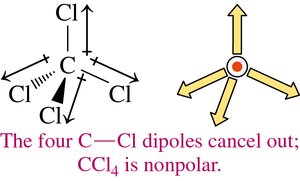 CO2: Dipoles cancel, nonpolar molecule