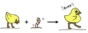 Cartoon illustrating synthesis reaction