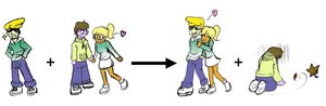 Cartoon illustrating single replacement reaction