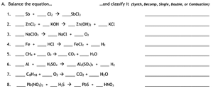 Worksheet with balancing and classification problems