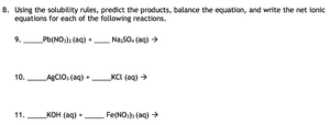 Worksheet with solubility and net ionic equation problems