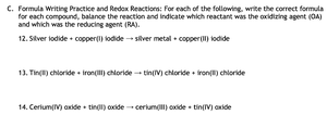 Worksheet with redox and formula writing practice