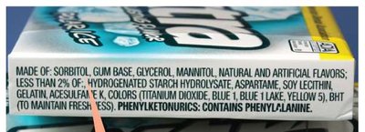 Sugar alcohols in gum ingredients