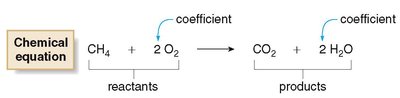 Chemical equation with coefficients and reactants/products