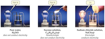 Electrolyte and nonelectrolyte solutions with light bulb conductivity test