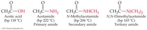 Boiling points of acetic acid and amides