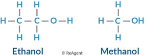 Structural formulas of ethanol and methanol