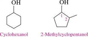 Cyclohexanol and 2-methylcyclopentanol structures