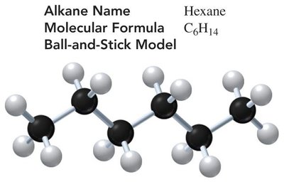 Ball-and-stick model of hexane