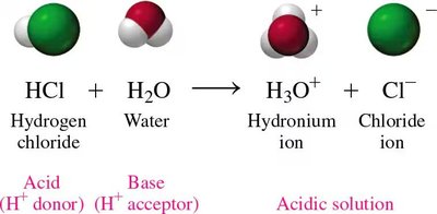 Brønsted–Lowry acid-base reaction with HCl and water
