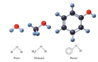 Water, methanol, and phenol structures