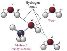 Hydrogen bonding in alcohols