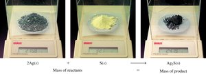 Silver and sulfur reaction showing mass conservation