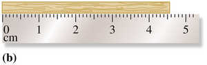 A ruler measuring a wooden stick, showing the importance of estimating the final digit in a measurement